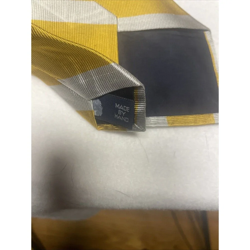 Polo By Ralph Lauren Vintage 100% Silk Tie USA Made By Hand Gold Silver